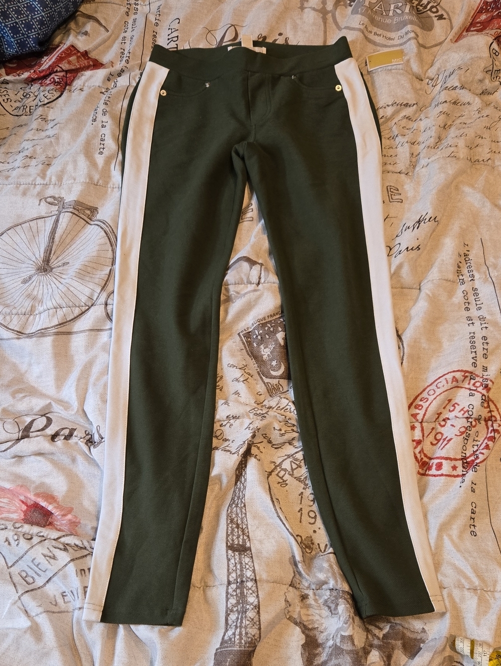 Michael Kors Green Pants with White Side Stripes Xs